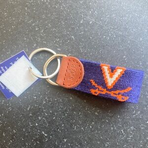 UVA BLUE  and Orange Keychain with Leather Accent